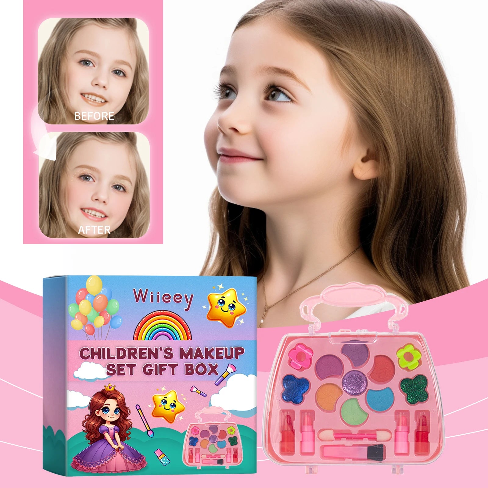Christmas Gift Children's Makeup Gift Box Safe and Non-toxic Princess Makeup Toy Set Girl Makeup Lipstick Eyeshadow Makeup Set