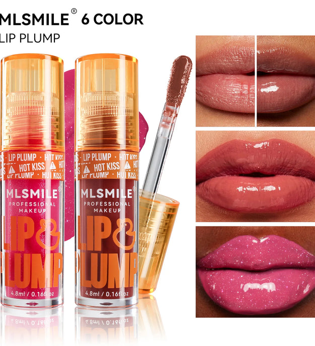 MLSMILE Duck Lip Plump Lip Oil Moisturizing Lip Gloss Mirror Water nature long-lasting Gloss Gloss Pearl Lip Glaze Set