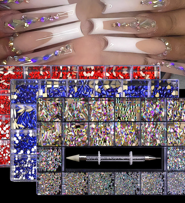 21 grid nail art diamond flat bottom glass diamond multi-style special-shaped diamond shiny nail rhinestone DIY nail art jewelry