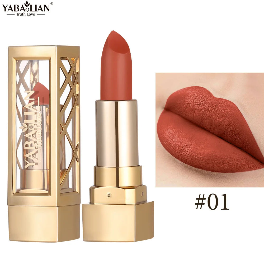 Hollow Carved Lipstick Pearlescent Glitter Velvet Shiny Red Brown Waterproof Lasting Nude Pink Luxurious Sparkling Lip Gloss