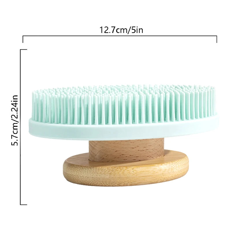 1pc Silicone Brush Head Back Scrubber Shower Brush With Long Wooden Handle Dry Skin Exfoliating Body Massage Cleaning Tool