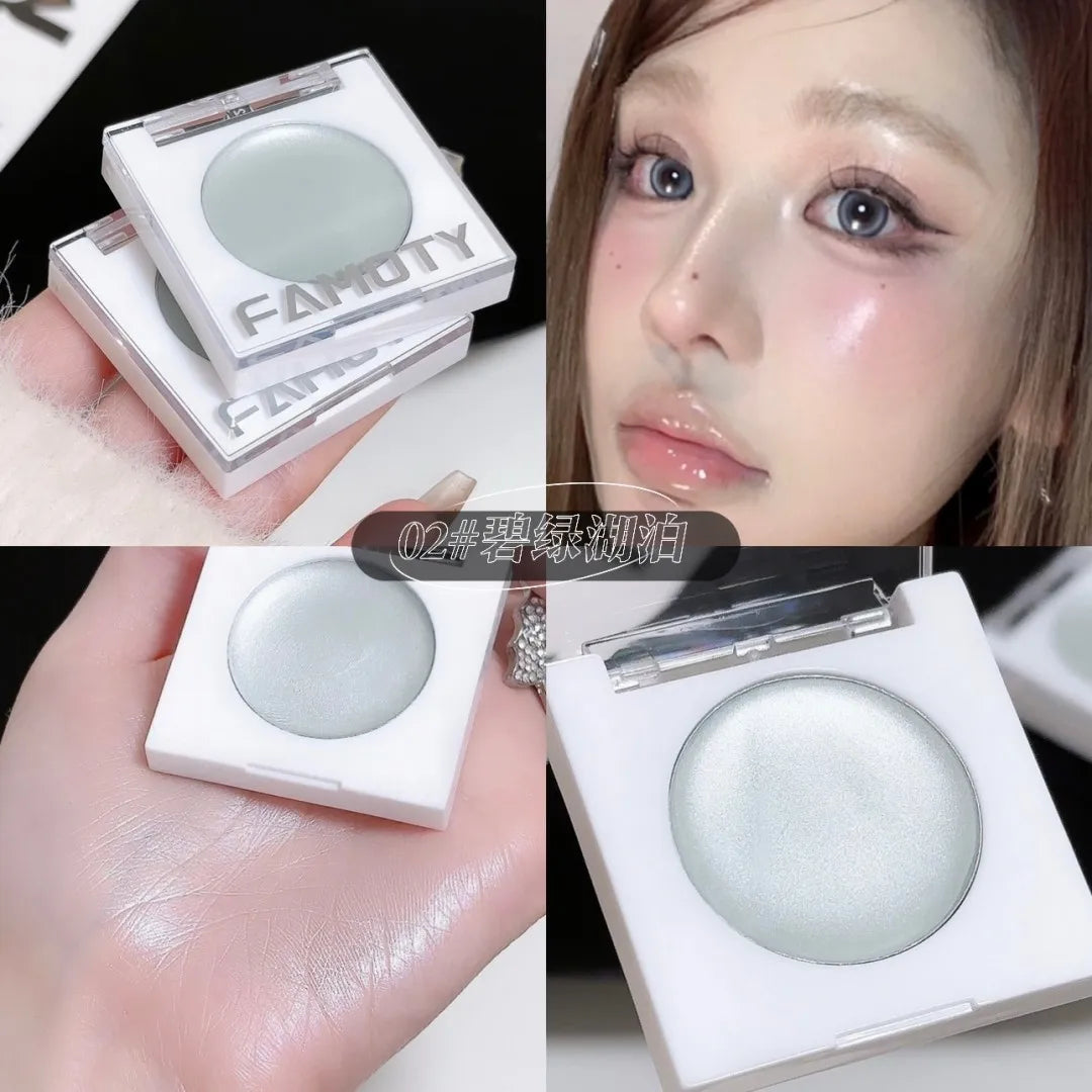 FAMOTY Multi-Use Cream Highlighter Balm – Pearlescent Shimmer Glow Stick for Face & Eyes. Dewy, Wet-Look Finish. (White/Pink