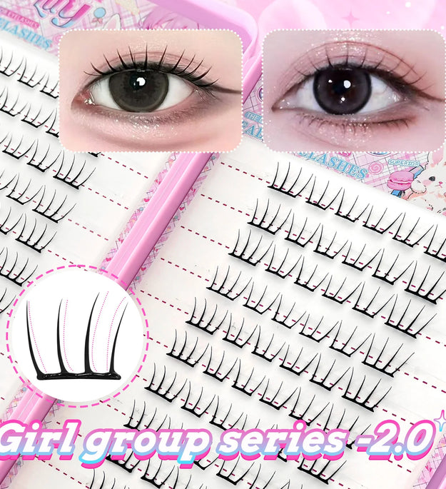 【K-pop 2.0 Style】Self Adhesive False Eyelashes - No Glue Needed Easy to Wear in Seconds Trendy for Daily/Party Eye Makeup
