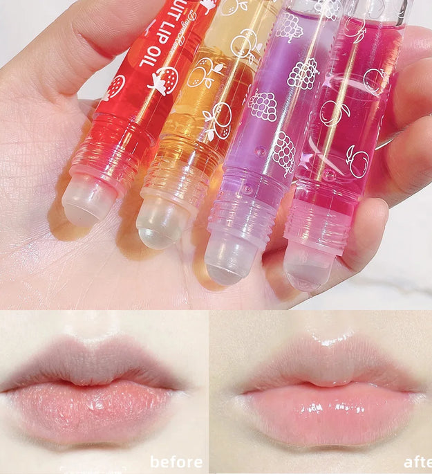 Roll-On Lip Oil, Moisturizing and Hydrating Lip Gloss, Nourishing Lip Balm Liquid for Smooth and Soft Lips, Long-Lasting Shine