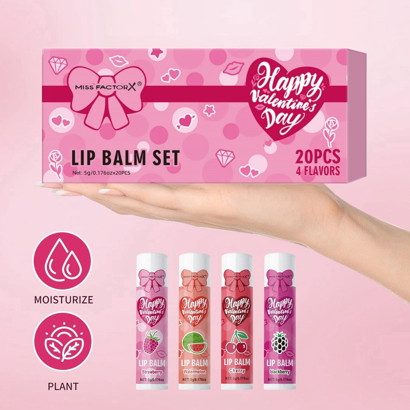 20PCS/Box Luxury Gift Set Lip Balm Set Hydrating and Glossy For Dry Lips Valentine's Day Gifts Women's