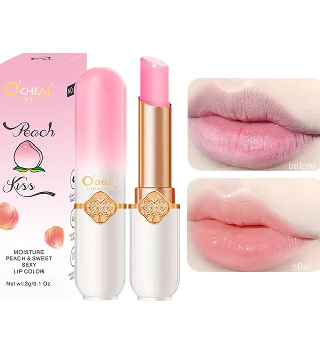 O'CHEAL Color Fruit Lipstick Peach Temperature Changing Lip balm Moisturizing Waterproof Long Lasting Moisturizes Lip Balm