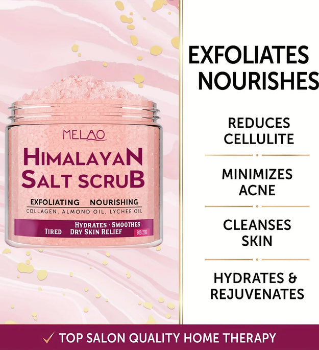 MELAO Himalayan Salt Body Scrub with Collagen and Stem Cells - Natural Exfoliating Salt & Body and Face Souffle Helps with Moist