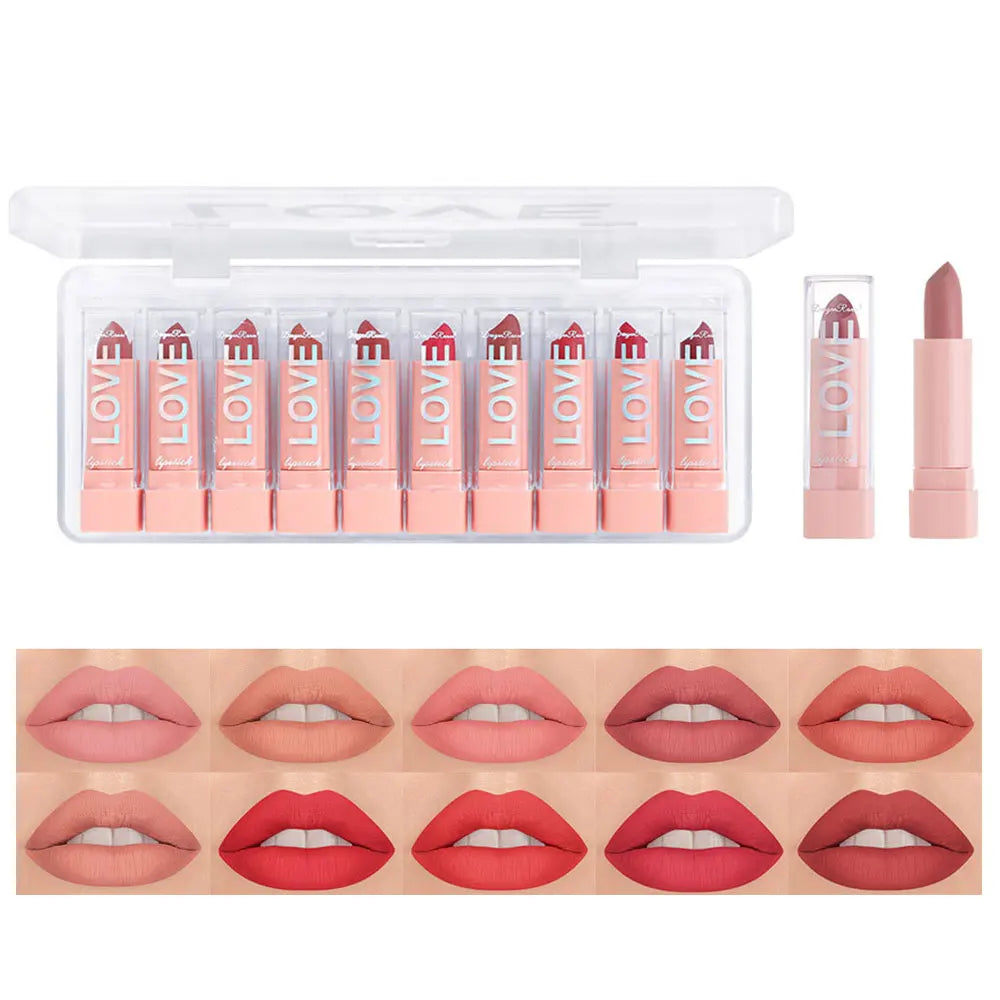 10 PCS Matte Lipstick Kit lip gloss Korean cosmetics LIp gloss Long Lasting Makeup for women Lip pencil cheap make up Beauty