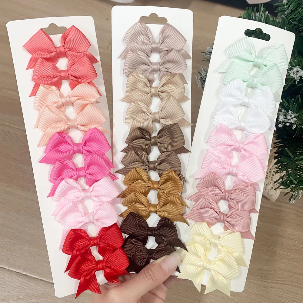 10Pcs/Set New Cute Solid Ribbon Bowknot Hair Clips for Baby Girls Handmade Bows Hairpin Barrettes Headwear Kids Hair Accessories - BlissFully