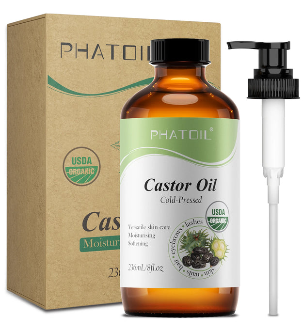 PHATOIL 236ml/118ml Organic Castor Oil,Cold Pressed Unrefined Essential Oil For Hair Care Eyelash & Nail Growth Moisturizes Skin