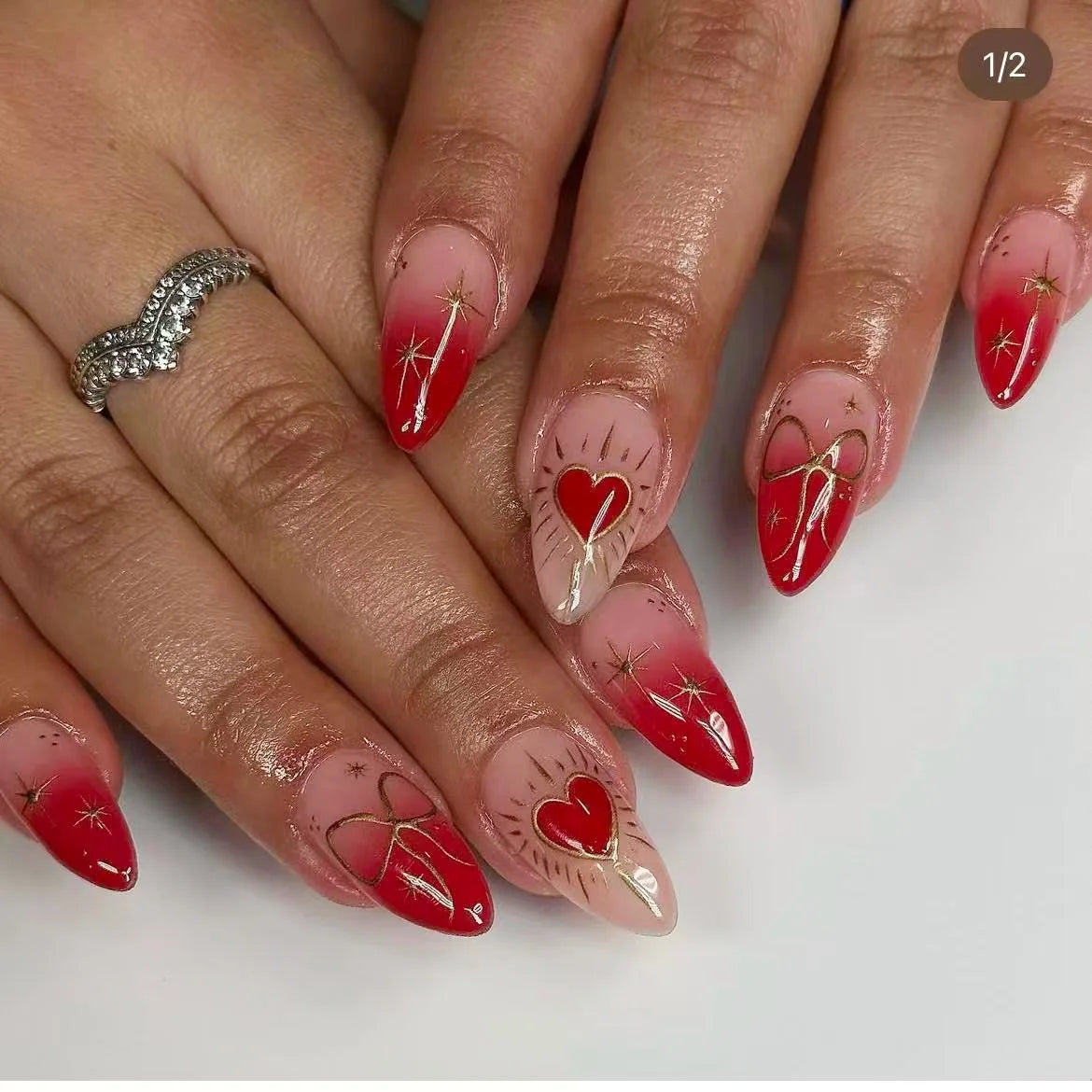 24PCS Wine Red Almond Press on Nails Cartoon Rabbit Bowknot with Plaid Pearl Designs French Fake Nails for Girls Detachable Nail