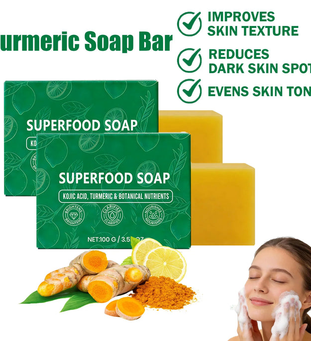 Natural Turmeric Soap for Face & Body Cleanser Handmade Superfood Soap Bar Moisturizing Brightening Skin Exfoliating Face Wash