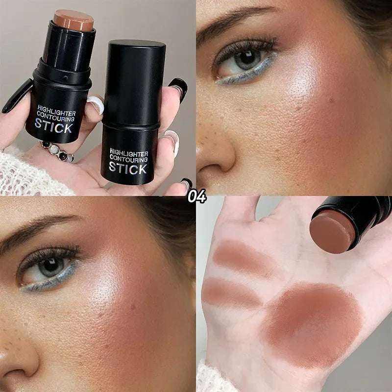 Waterproof Contour Stick, Highlighter Stick, Blush Stick Cream Contour Kit with Contour Brush, Create Face Contour, Non-greasy
