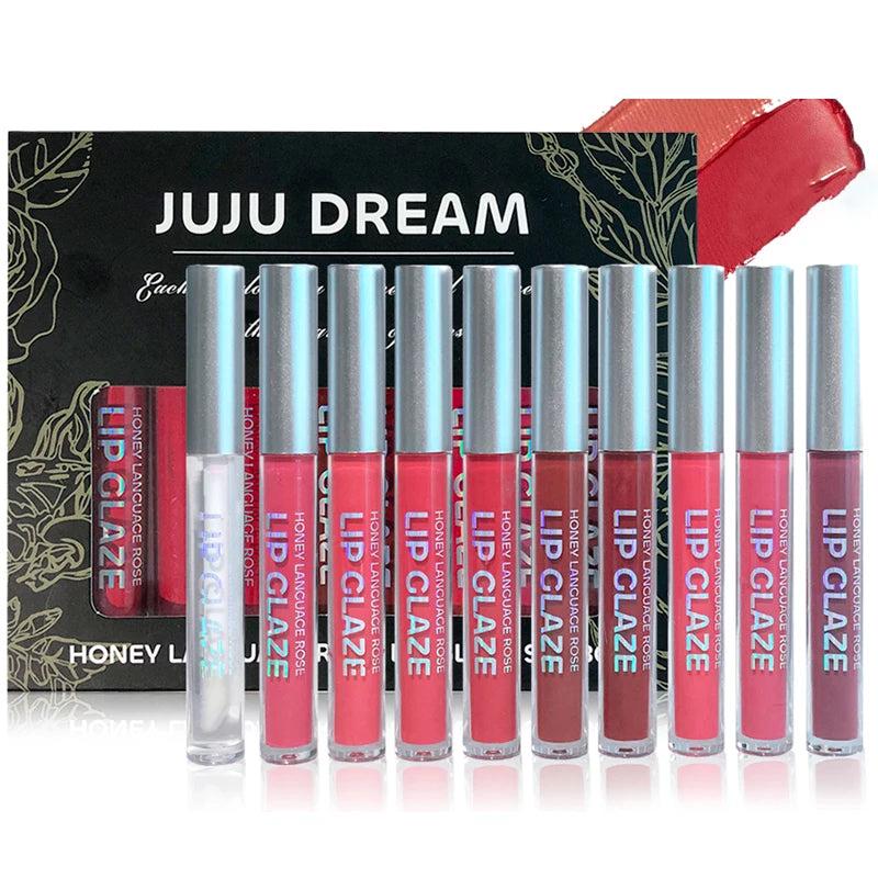 10 pcs/set Nude Lip Gloss Matte Velvet Lipstick - Matte Finish & Long-Lasting，Velvet Lip Gloss Gift Box, Halloween Stage Makeup