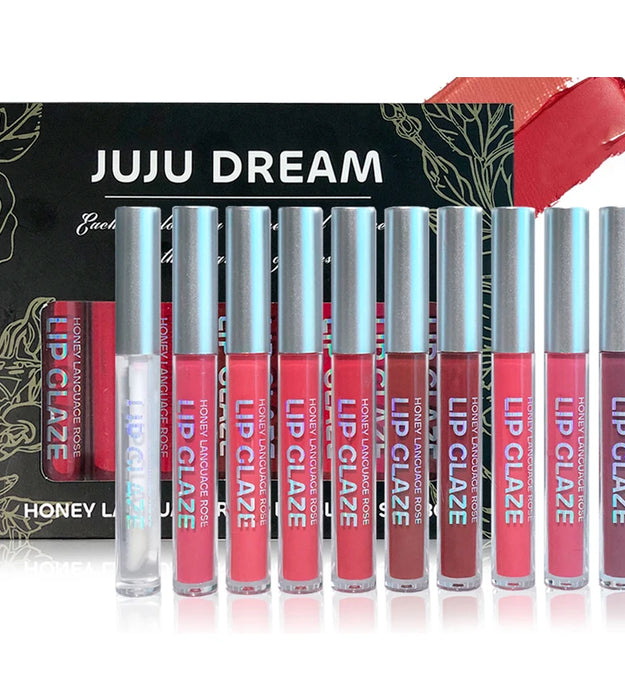 10 pcs/set Nude Lip Gloss Matte Velvet Lipstick - Matte Finish & Long-Lasting，Velvet Lip Gloss Gift Box, Halloween Stage Makeup