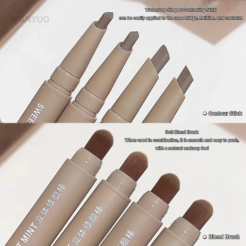 Contour Pen Double Head Bronzer Stick with Brush Nose Shadow Cream Contouring Pen Waterproof Natural Sculpting Makeup Cosmetics