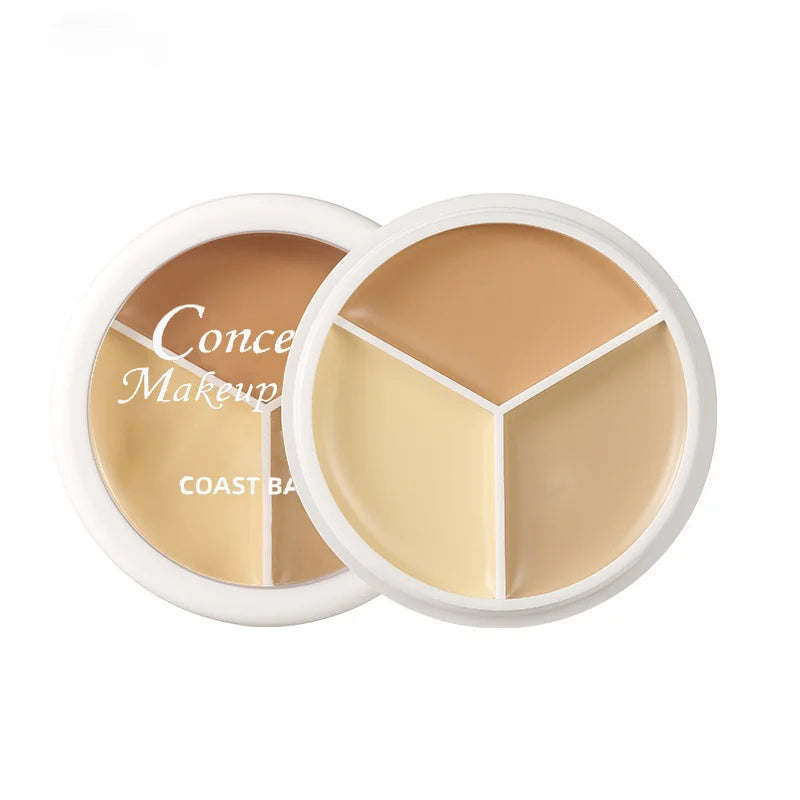 3 Color Concealer Waterproof Long Lasting Foundation Palette Full Coverage Dark Eye Circles Acne Marks Pores Brighten Skin Tone - BlissFully