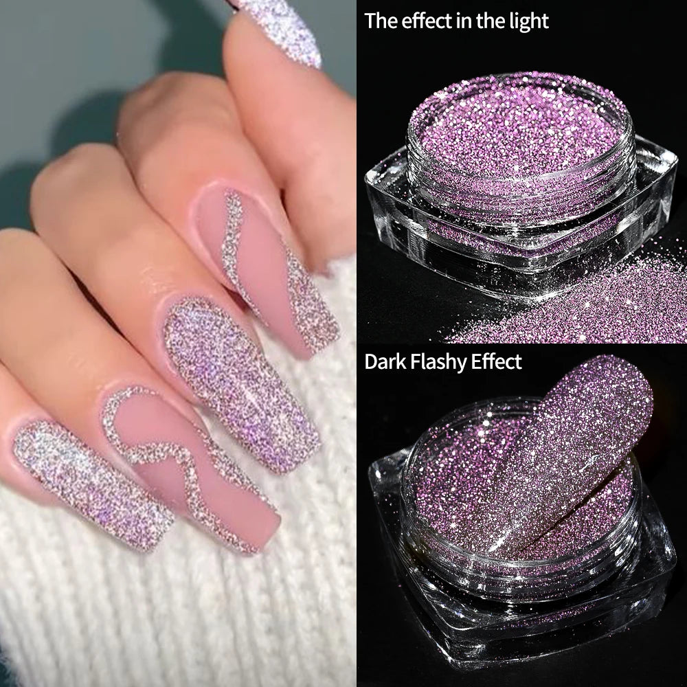 1box Shiny Reflective Diamond Nail Glitter Powder Silver Holographic Micro Drill Dazzling Crystal Gel Polish Manicure Pigment Du