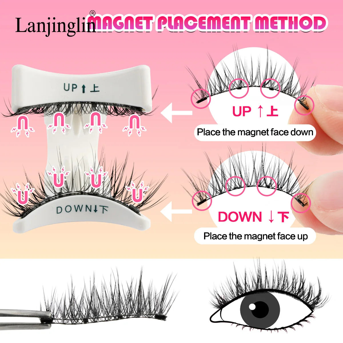Lanjinglin Magnetic Eyelashes 1 Pair Natural Faux Mink Lashes Reusable False Eyelashes Tweezer Set Eyelash Extension Makeup Tool