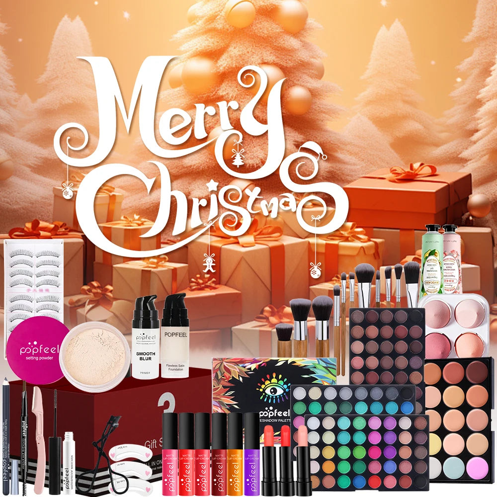 POPFEEL Complete Christmas Makeup Set Gift Box -Holiday Surprise for Friends and Family | Festive Christmas Cosmetics Collection
