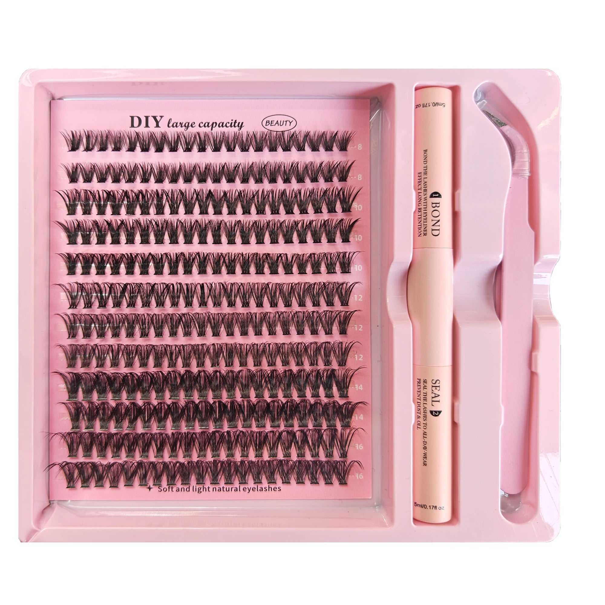 DIY Clusters Lash Kit Full Set 8-16mm Mix Bond&Seal Tweezers Lash for Self Application Makeup Individual Eyelash Extensions