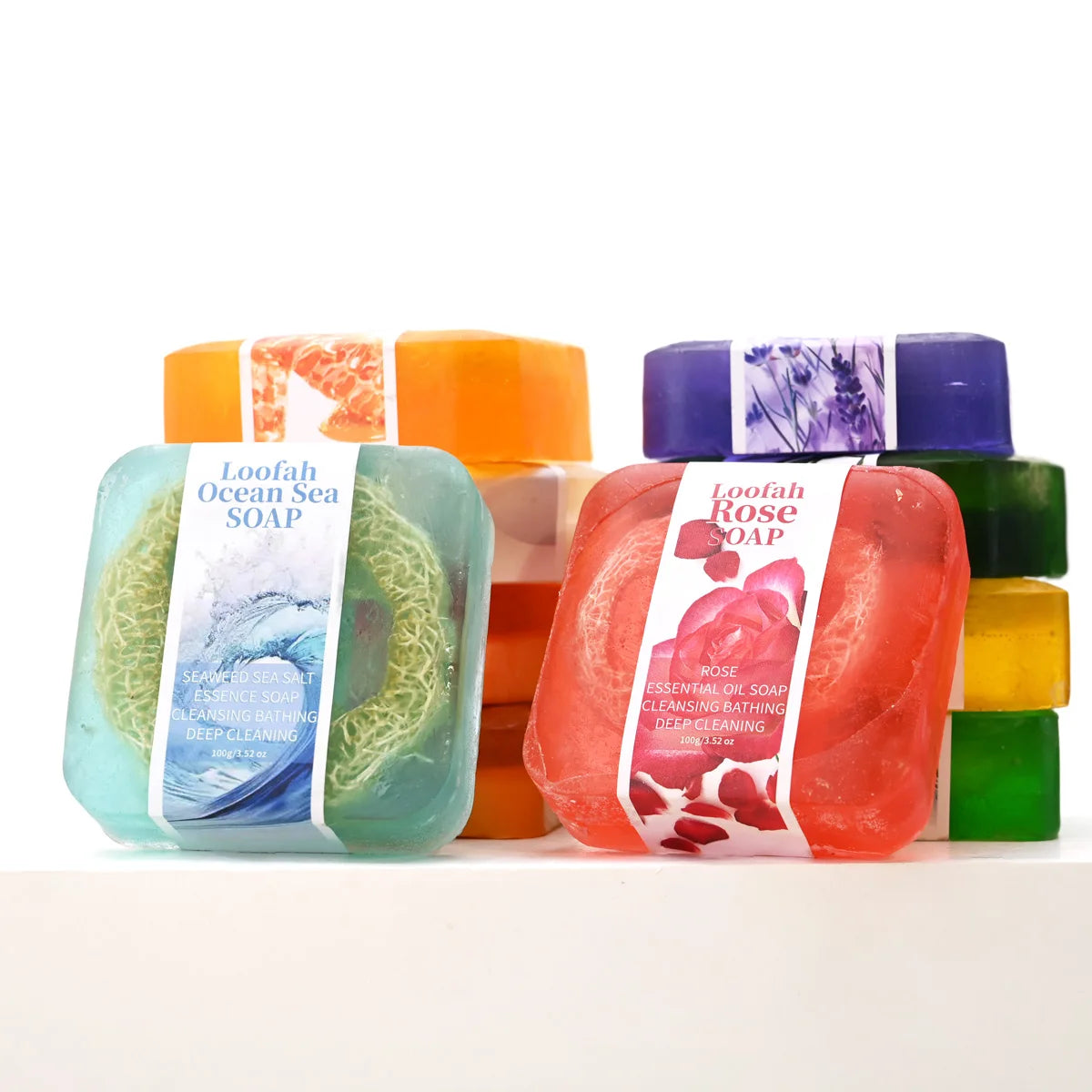 S+100g Sea Salt Loofah Soap Whitening Handmade Soap Face Body Wash Bar Loofah Soap