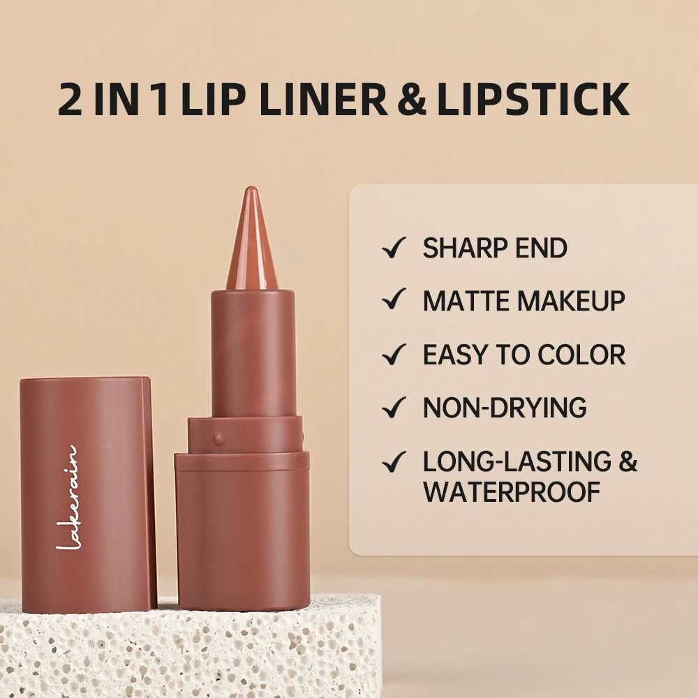 Lakerain Lip Liner Matte Black Brown Velvet Lipstick Waterproof Non Sticky Contouring Tint Lipliner Crayon Lip Makeup