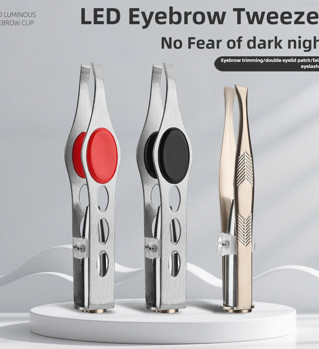 1pcs Hot Sales Portable Stainless Steel Button Cell Smart Design Eyebrow Hair Remove Tweezer with LED Light Makeup Tool