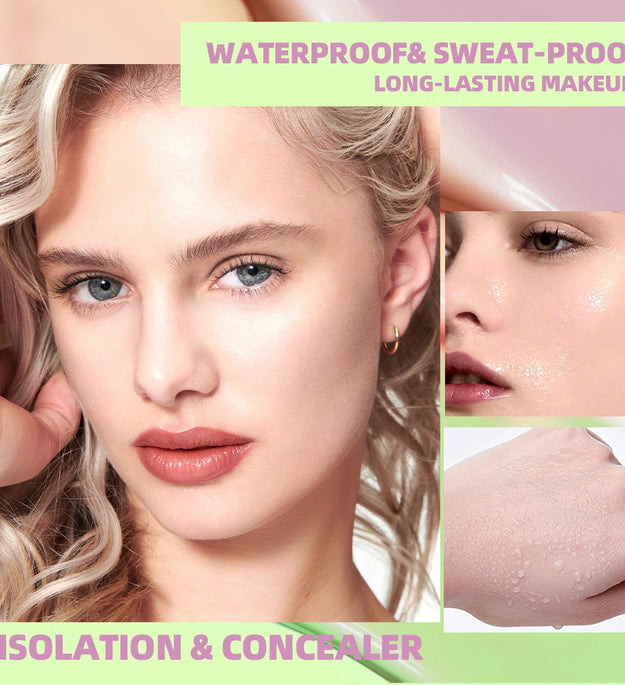 QIBEST Face Makeup Primer Tri-color Cream Brighten Contour Color Isolation Waterproof Foundation Natural Makeup Base Cream