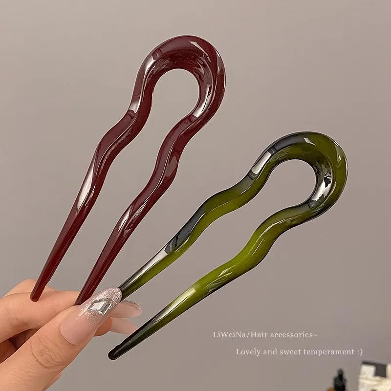 U-Shaped Hair Fork Fashion Tortoiseshell Acetate Hairpin Women Geometric Headwear Hair Sticks Girls New Hair Clips Accessories