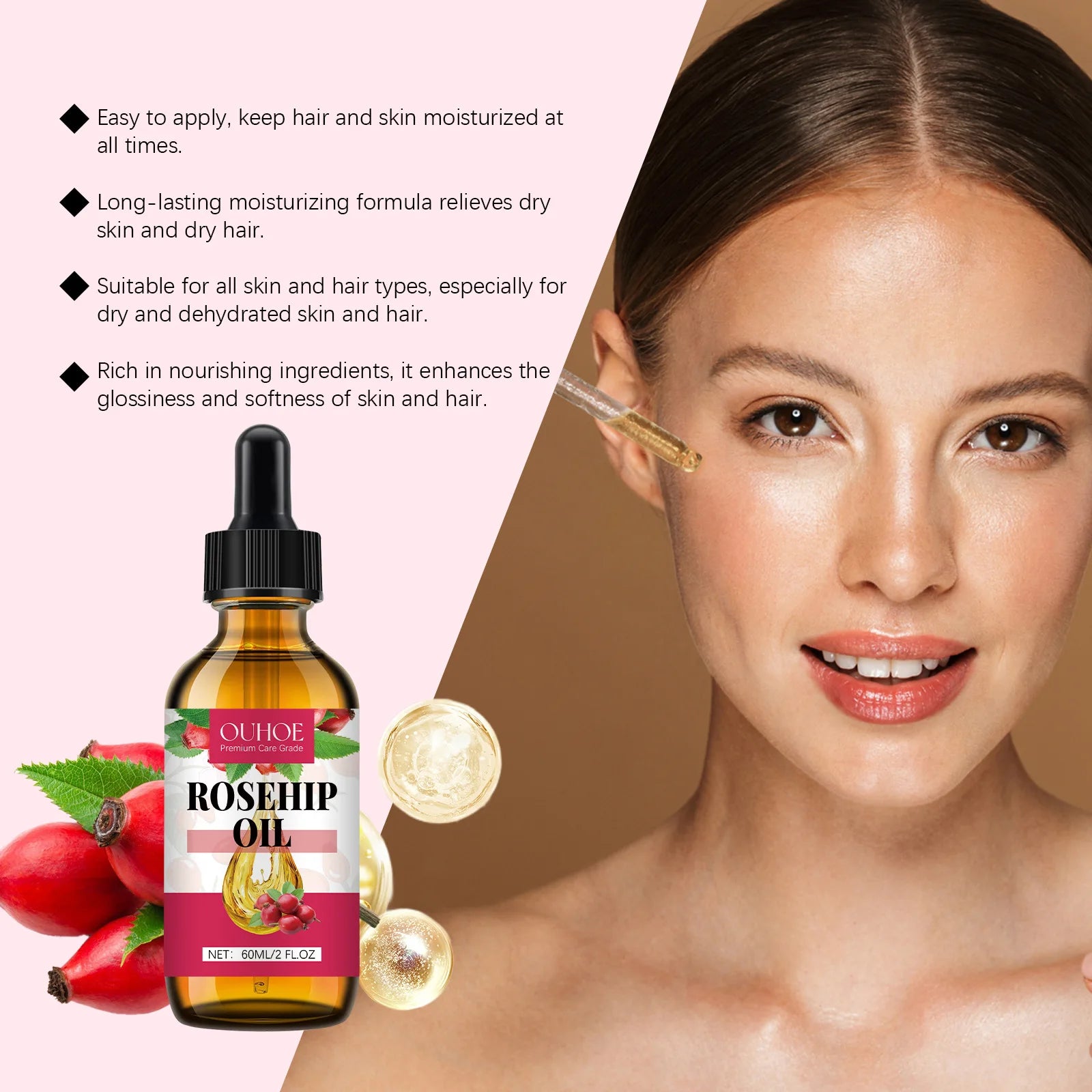 Organic Rosehip Oil Antioxidant Improve Fine Lines Wrinkles Firming Lifting Repair Moisturizer Nourish Smooth Hair Skin Care Oil - BlissFully
