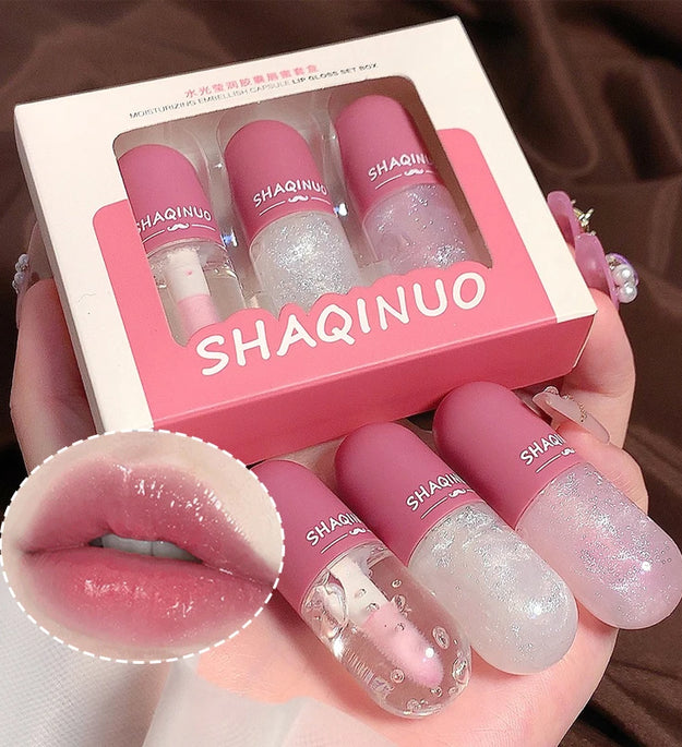 Shuiguang capsule lip honey kit moisturizes and moisturizes the mirror surface sparkling colorless transparent glass lip oil