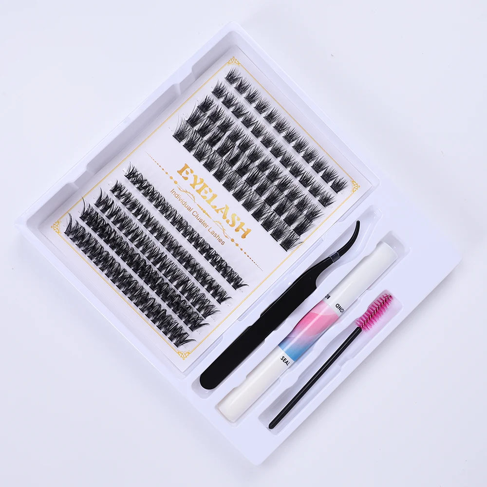 1 box of 160 DIY eyelash extension kit, containing 160 complete clusters of false eyelashes, packaged in a delicate gift box, in