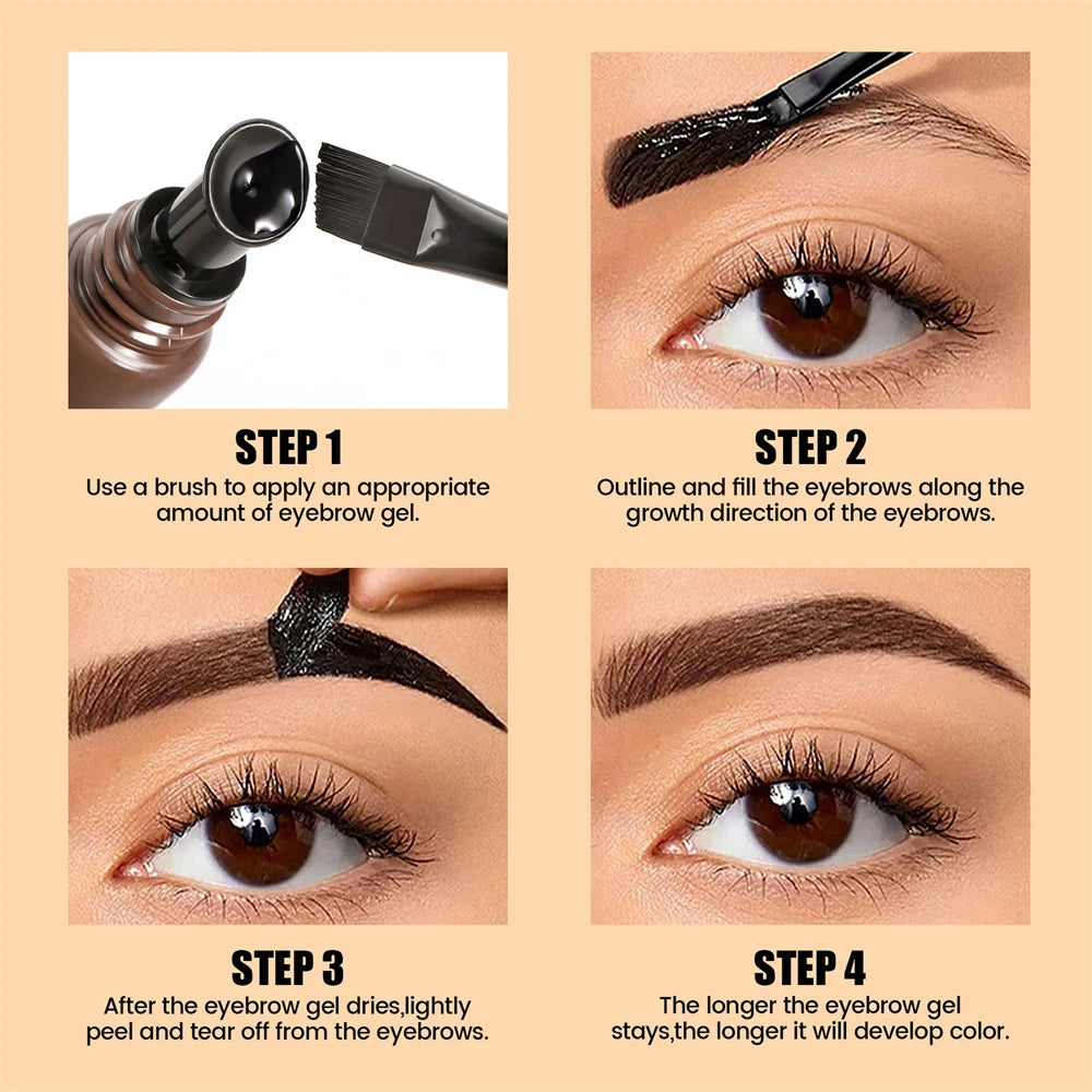 Tear-Off Eyebrow Gel And Brush Combined Long-Lasting Intense Color Sweat-Resistant Semi-permanent Peeling Brow Tint Eye Makeup