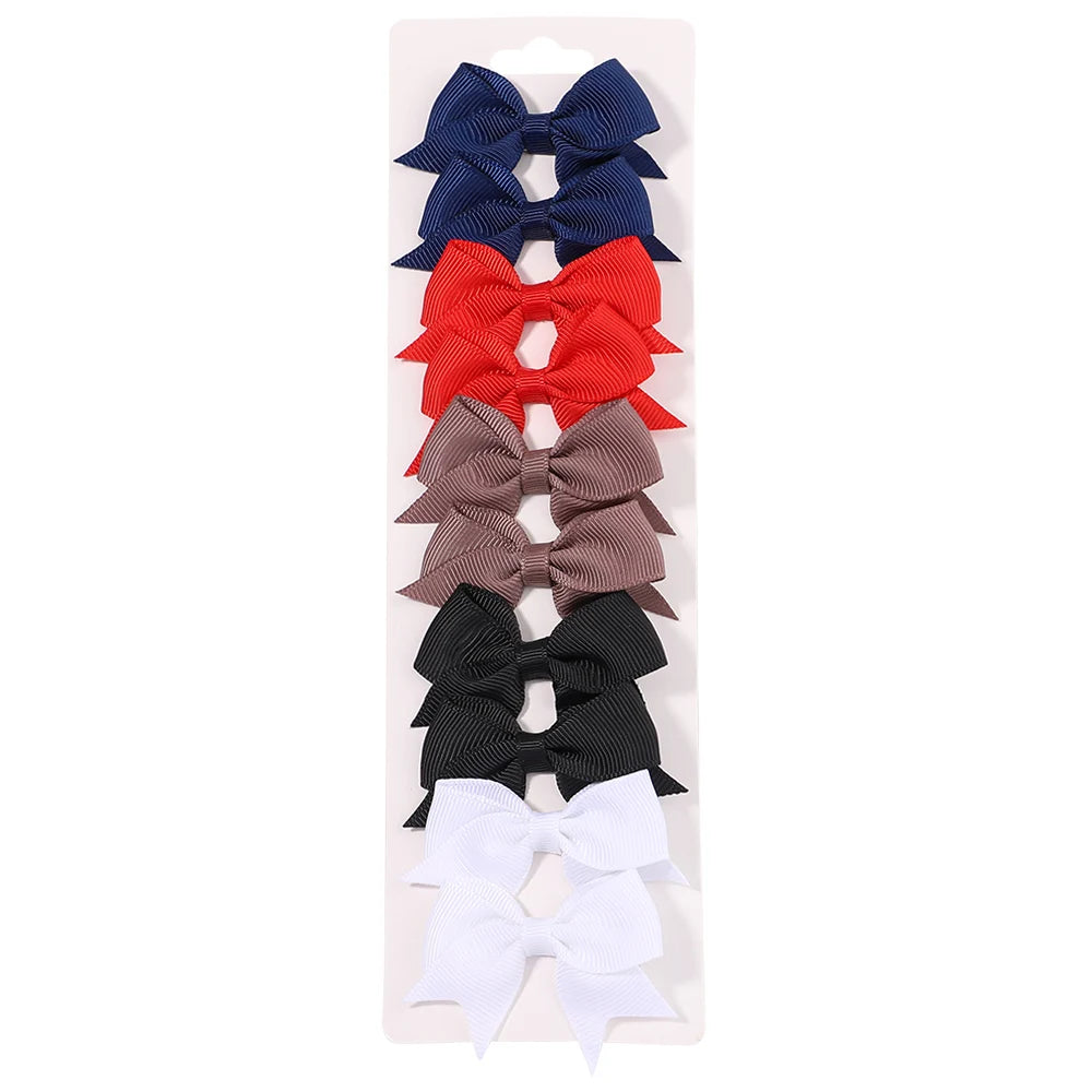 10Pcs/Set New Cute Solid Ribbon Bowknot Hair Clips for Baby Girls Handmade Bows Hairpin Barrettes Headwear Kids Hair Accessories - BlissFully