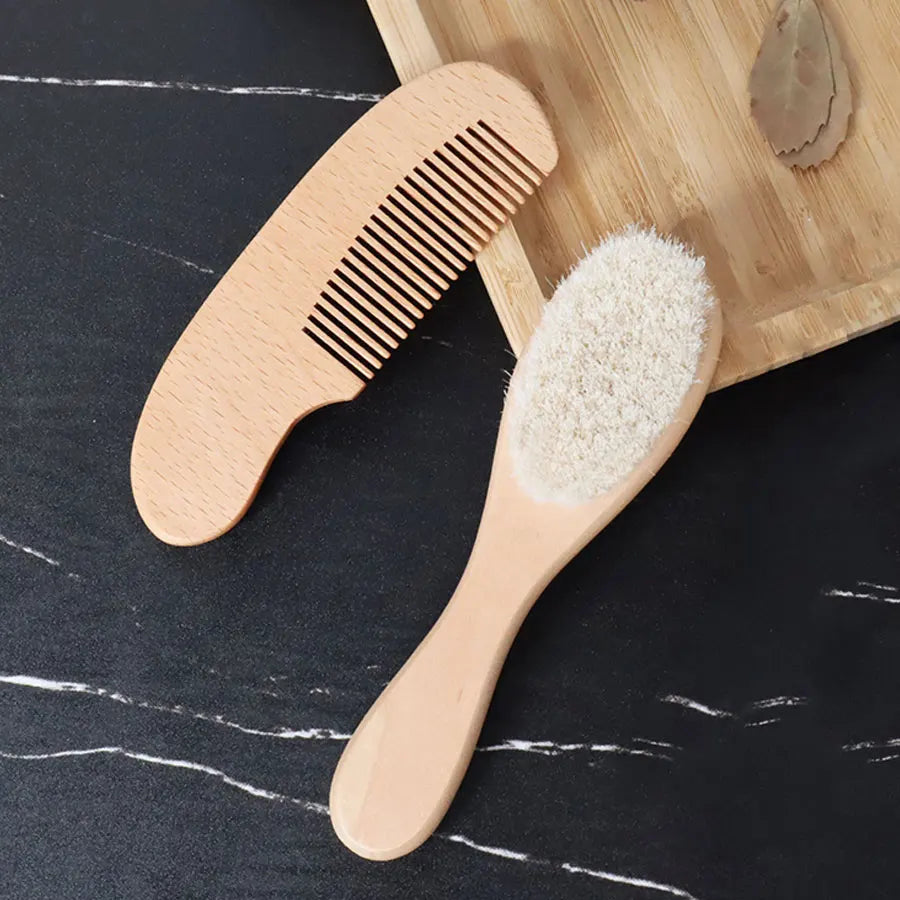 1/2 Pieces of Baby Natural Wool Wood Brush Comb Set Newborn Comb Head Massager Shower Brush Comb Baby Shower Gift