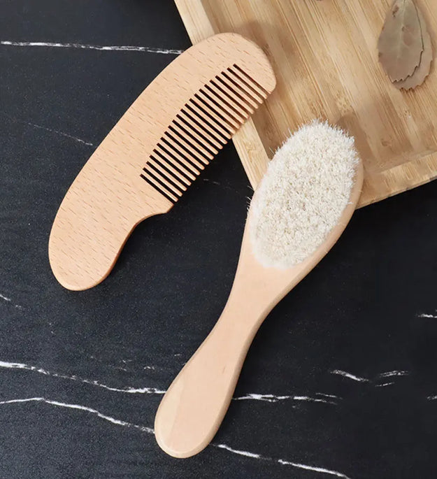 1/2 Pieces of Baby Natural Wool Wood Brush Comb Set Newborn Comb Head Massager Shower Brush Comb Baby Shower Gift