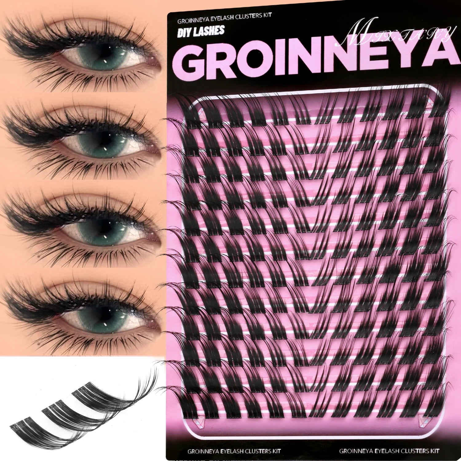 GROINNEYA Cat Lashes Clusters Winged End Eye Elongated Eyelashes Soft Natural Lashes Wispy False Eyelashes Curly lashes Makeup