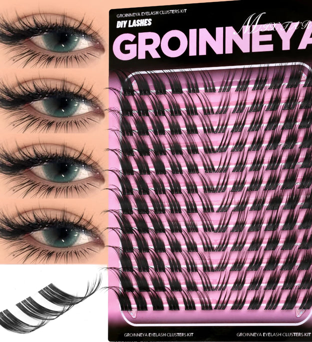 GROINNEYA Cat Lashes Clusters Winged End Eye Elongated Eyelashes Soft Natural Lashes Wispy False Eyelashes Curly lashes Makeup