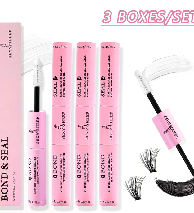 Eyelash Glue and Seal for Eyelash Clusters Strong Fixed  Eyelash Glue Lasting 48H 2 in 1(5ml Black Glue + 5ml Clear Seal)
