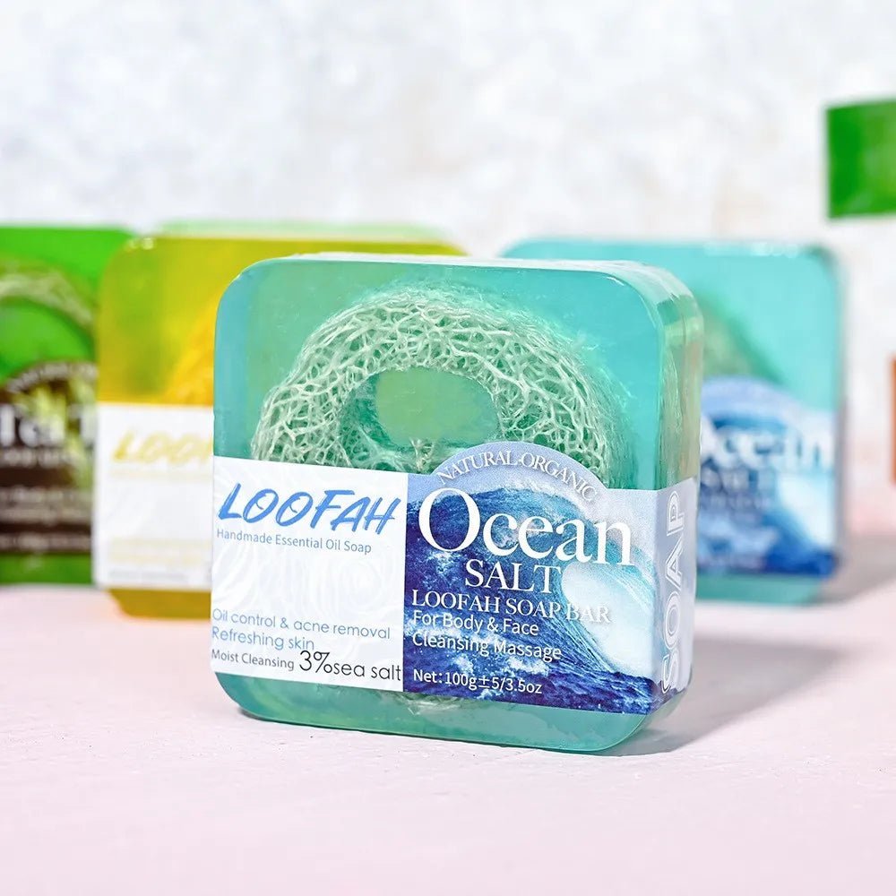 Loofah Sea Salt Deep Cleaning Bath Essential Oil Soap, Rich And Delicate Foam, Easy To Wash, Refreshing Summer Soap