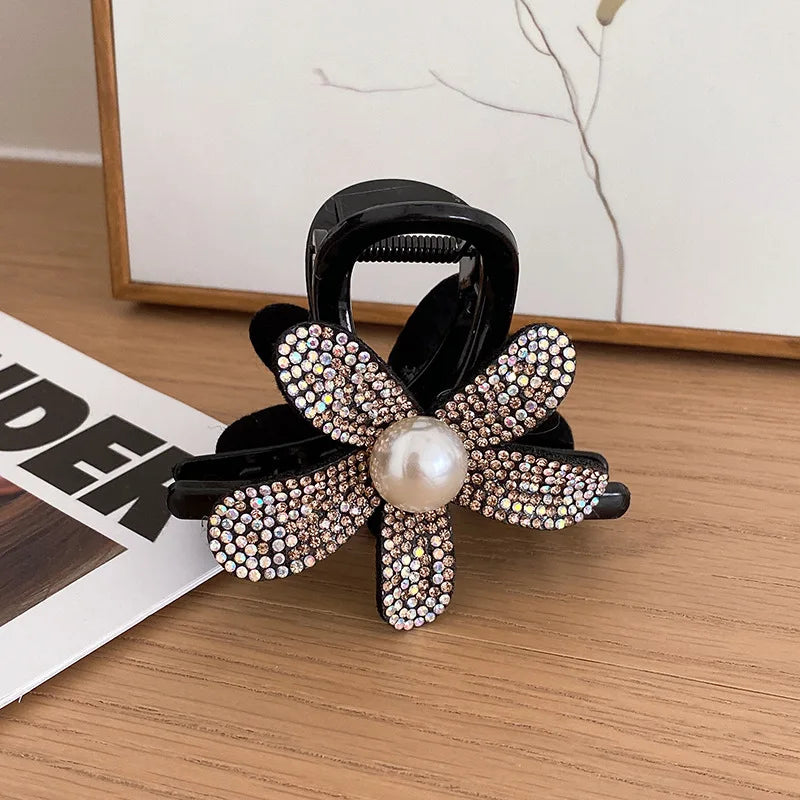 New Korean Rhinestone Hair Claw Clip Elegant Black Hair Crabs Hairgrips for Ladies Headwear Hair Accessories Ponytail Hair Clips