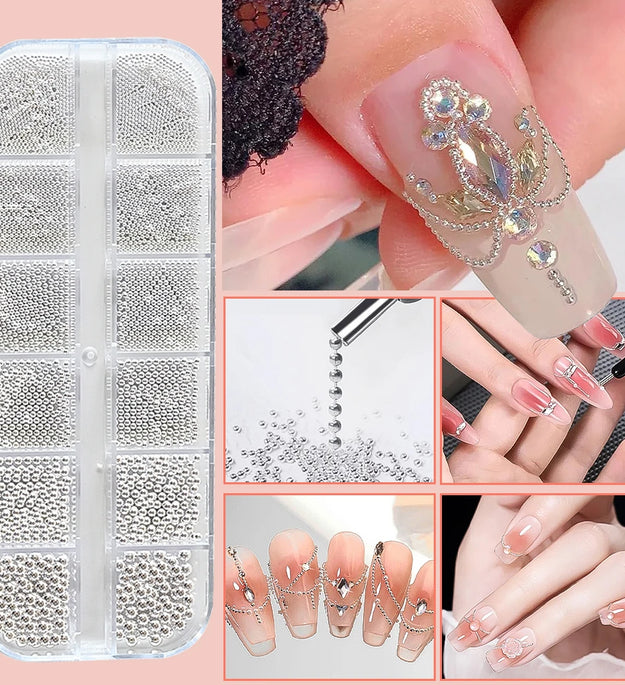 12Grids Mini Caviar Beads Nail Art Decorations Metal Gold/Silver Micro Ball Nail Charms Magnetic Pen 0.5~3mm Ball Nail Jewelry