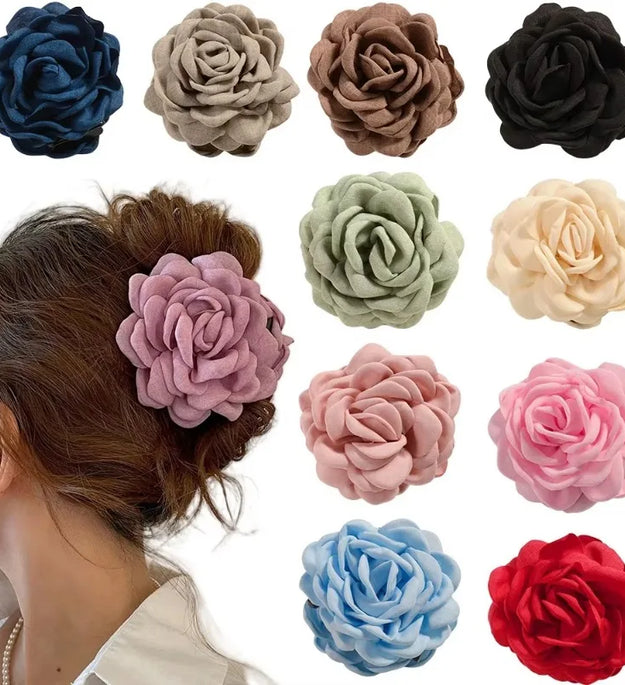 16 Colors Sweat Medium Size Cotton Fabric Rose Flower Hair Claw Clips for Women Korean Ctach Shark Clamp Hair Accessories 2024 - BlissFully