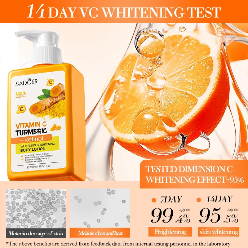 300ml Turmeric Body Cream Dark Spots Whitening Lotion Vitamin C Moisturizing Face Cream Tender Firming Body Skincare