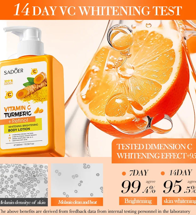300ml Turmeric Body Cream Dark Spots Whitening Lotion Vitamin C Moisturizing Face Cream Tender Firming Body Skincare