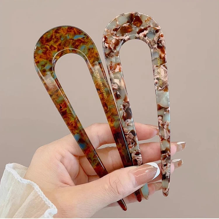 U-Shaped Hair Fork Fashion Tortoiseshell Acetate Hairpin Women Geometric Headwear Hair Sticks Girls New Hair Clips Accessories