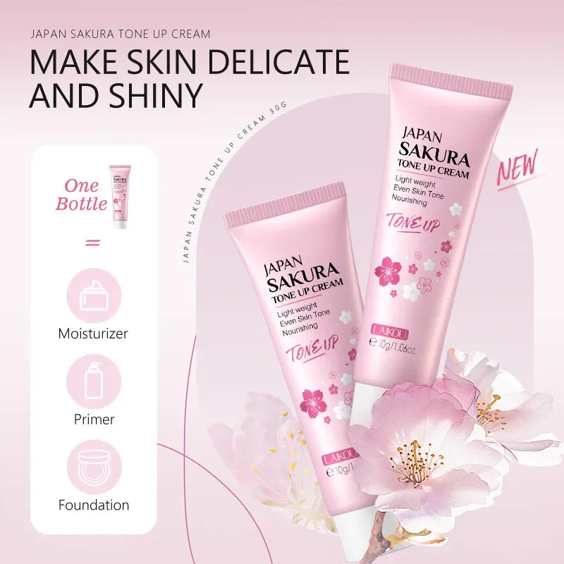 LAIKOU Cherry Blossom Suyan Cream Moisturizing Lazy Face Cream Tone up Brighten Skin Care Products Waterproof Sweatproof 30g