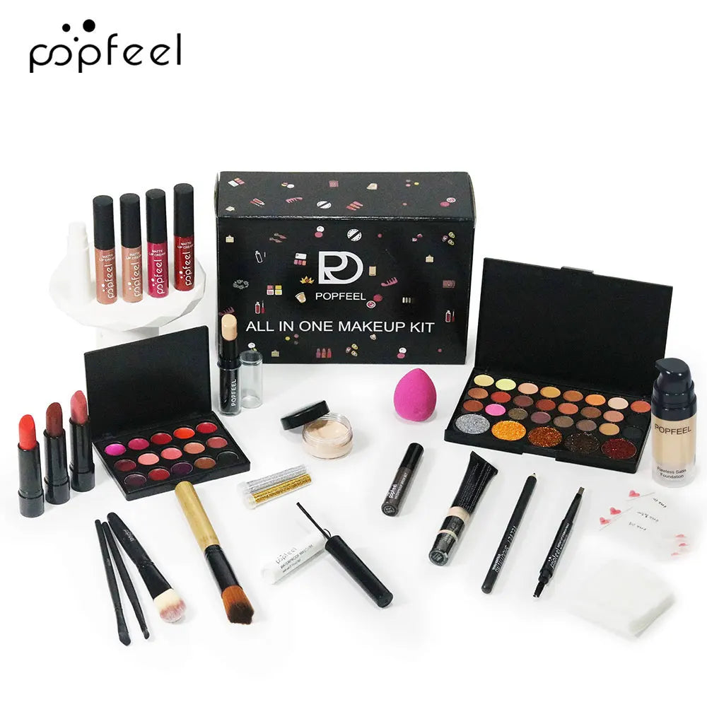 POPFEEL All In One Makeup Kit, Gift for Girls Teen Women include Eyeshadow Foundation Lipgloss Lipstick Primer