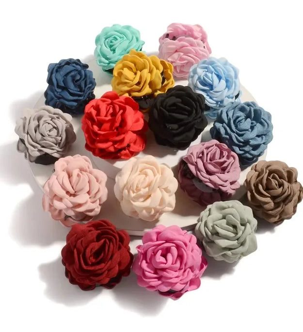16 Colors Sweat Medium Size Cotton Fabric Rose Flower Hair Claw Clips for Women Korean Ctach Shark Clamp Hair Accessories 2024 - BlissFully